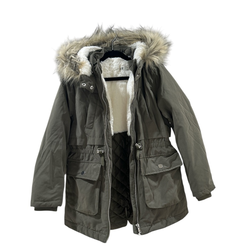 H&M Girls Parka with Fur Trimmed Hood